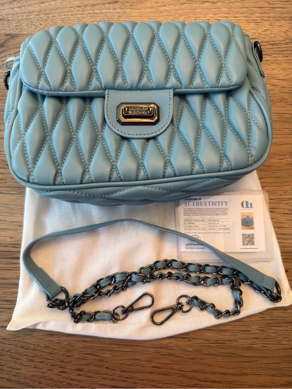 Badgley Mischka Quilted Crossbody Bag in Sky Blue